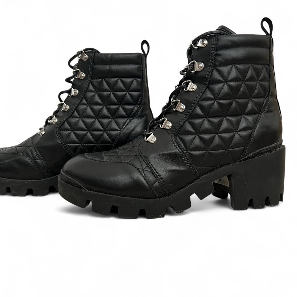 Schutz Quilted Black Lace-Up Ankle Boots